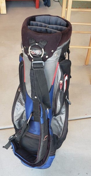 EXCELLENT PIVOT ORIO 5 WAY STAND GOLF BAG BLUE & BLACK W DROP DOWN LEGS  1124