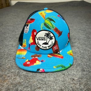 Vans Mens Hat Cap Snapback Blue Trucker Mesh Tropical Casual Preppy Logo Beach