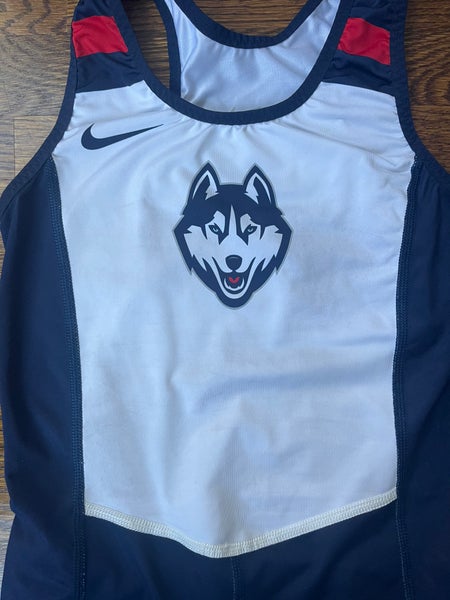 Nike Team Issued UConn Huskies Wrestling Singlet Men’s Size S CAA Blue White Nike Team Issued UConn