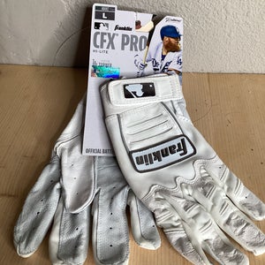 Men’s White Large Franklin CFX PRO Batting Gloves (New)