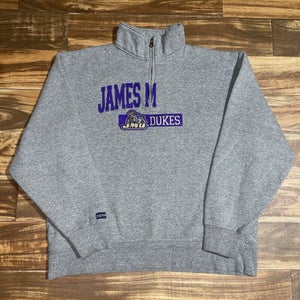 James Madison JMU Gray Pullover Sweatshirt Hoodie Embroidered 1/4 Zip Mens Large