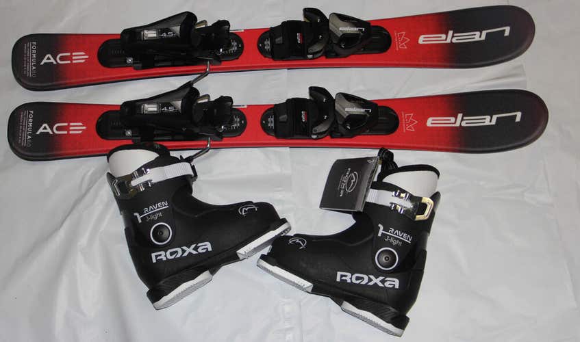 NEW 80cm ELAN formula kids skis red/ bindings  + Roxa ski boots 15.5 mondo US 7