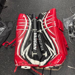 Used Vaughn Velocity V4 7600 Goalie Leg Pads Senior Red 35" 11162-s000403519