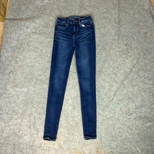 American Eagle Women Jeans 2 Long Blue Skinny Denim Pant High Jegging Capsule