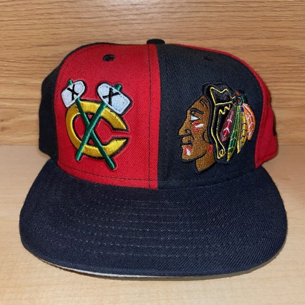 Vintage Chicago Blackhawks New Era Fitted Hat Size 7 - 59Fifty RARE Color Block