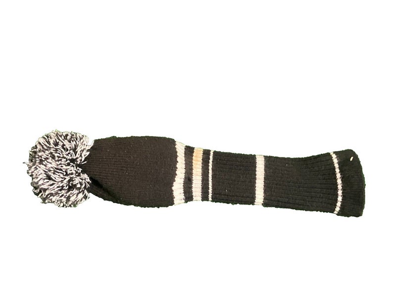 Vintage Golf Headcover Knit Fuzzy Pom Pom Striped Driver 1-Wood See Photos