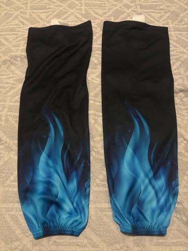 Ice Hockey Socks Black with Blue Flames Adult Brand New