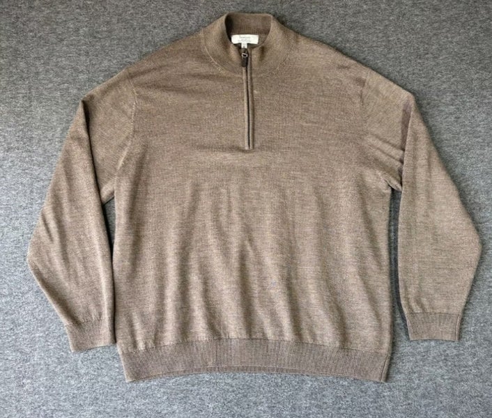 Merino Wool 1/4 Zip Sweater Mens XL Extra Large Brown