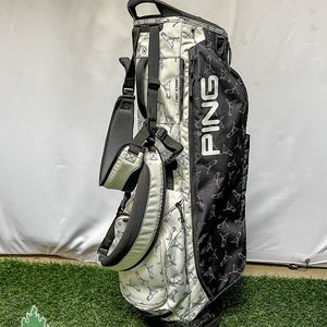 Used Ping Black/White Dancing Mr.Ping Cart Strap Golf Bag No Rainhood 4 Way