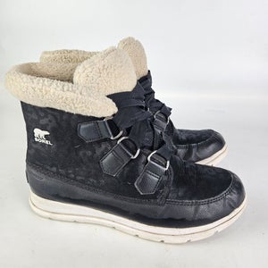 Sorel Explorer Carnival Waterproof Winter Snow Boot Women Size 7.5 Black Cheetah