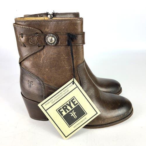 FRYE Malorie Button Short Boot Womens Size: 5.5B Brown Leather Side Zip NEW