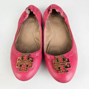Tory Burch Ballet Flats Pink Leather Shoe Slip-On Size 7M