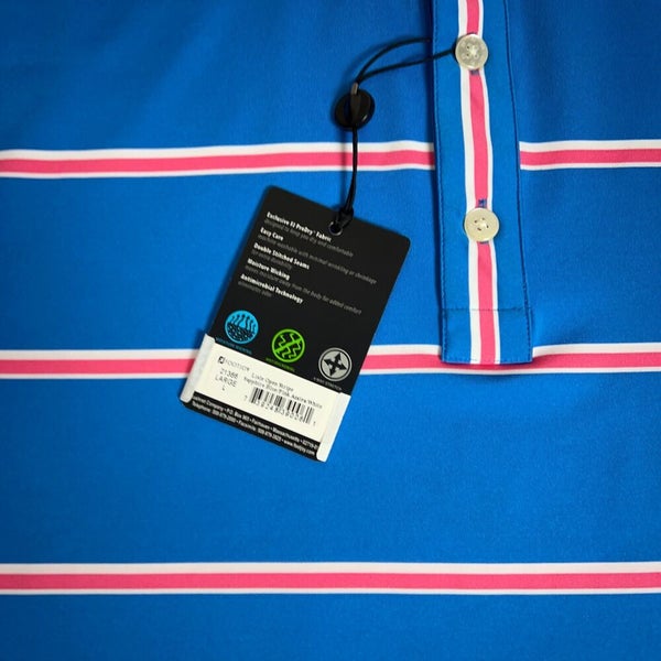 FootJoy Mens Shirt Large Blue Red Striped Polo Golf Performance Sports Stretch