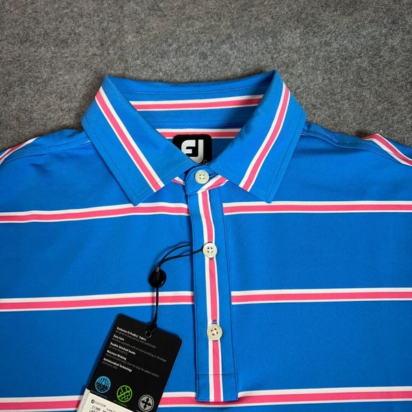 FootJoy Mens Shirt Large Blue Red Striped Polo Golf Performance Sports Stretch