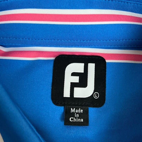 FootJoy Mens Shirt Large Blue Red Striped Polo Golf Performance Sports Stretch