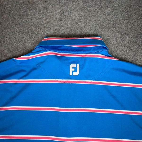 FootJoy Mens Shirt Large Blue Red Striped Polo Golf Performance Sports Stretch