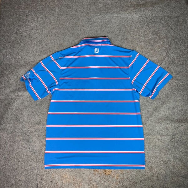 FootJoy Mens Shirt Large Blue Red Striped Polo Golf Performance Sports Stretch