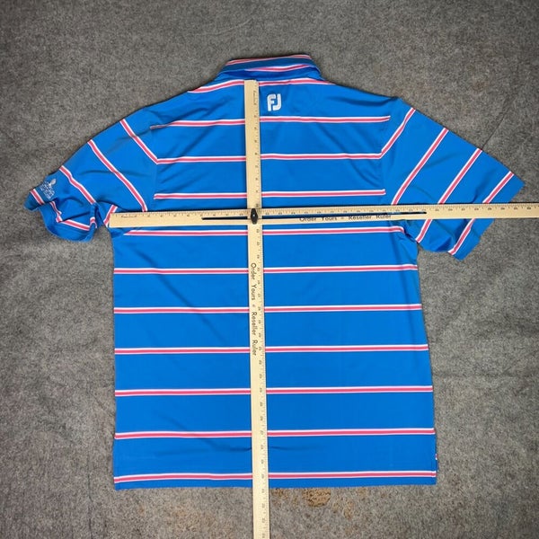 FootJoy Mens Shirt Large Blue Red Striped Polo Golf Performance Sports Stretch