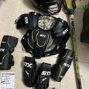 Lacrosse equipment full set up . Meets all NOCSAE standards. Youth medium