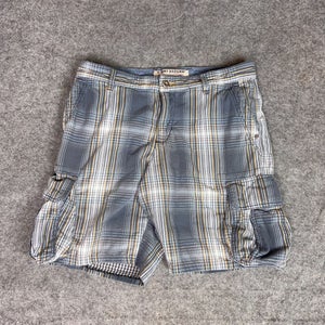 Tommy Bahama Jeans Mens Shorts 34 Gray Plaid Cargo Casual Beach Preppy Logo