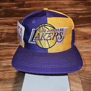 NEW Vintage Rare Los Angeles Lakers Motion Logo Color Block Sports Hat Snapback