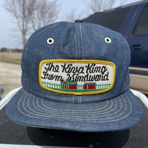 Vintage Farm Dairy Denim Patch Snapback Trucker Hat Cap King Windward Foam RARE