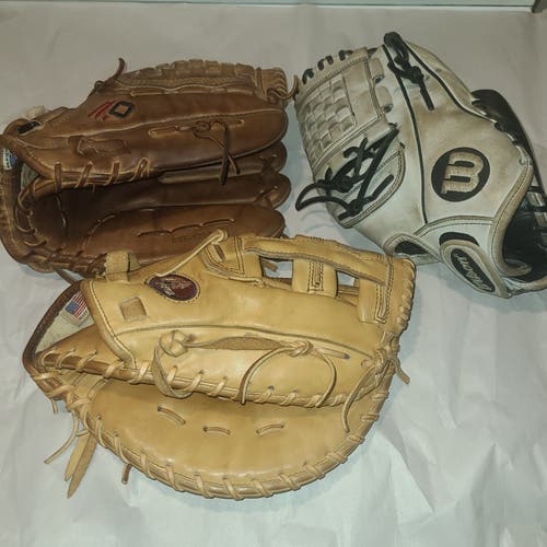 Bundle of 3 gloves, WilsonA2000, NokonaBTF1250 and NokonaAMGFB