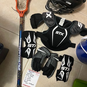 Youth small lacrosse equipment. Meets NOCSAE standards. Full set up