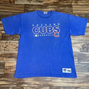 Vintage Chicago Cubs Majestic Graphic T-Shirt 90s MLB Baseball Tee Blue Mens XL