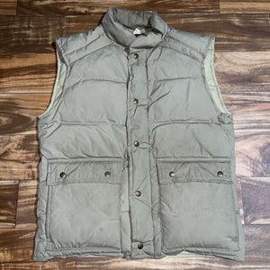 Vintage Eddie Bauer Goose Down Puffer Vest Beige Brown Button Snap Mens Medium M
