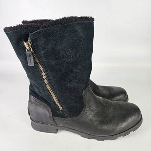 Sorel Emilie Foldover Black Suede Winter Boots Waterproof Women's Size: 10.5