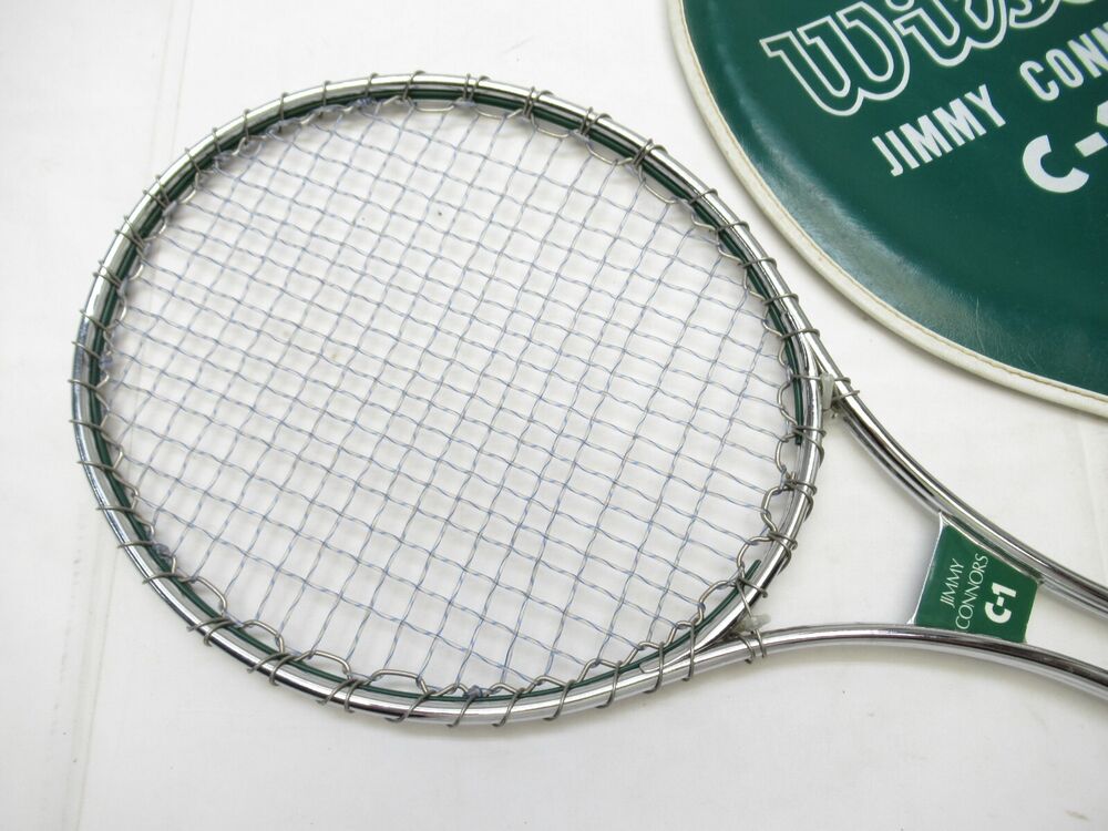 Raquette De Tennis Vintage Wilson Jimmy Connors - Bois Rouge Avec étoile Et Blé - Vintage Original