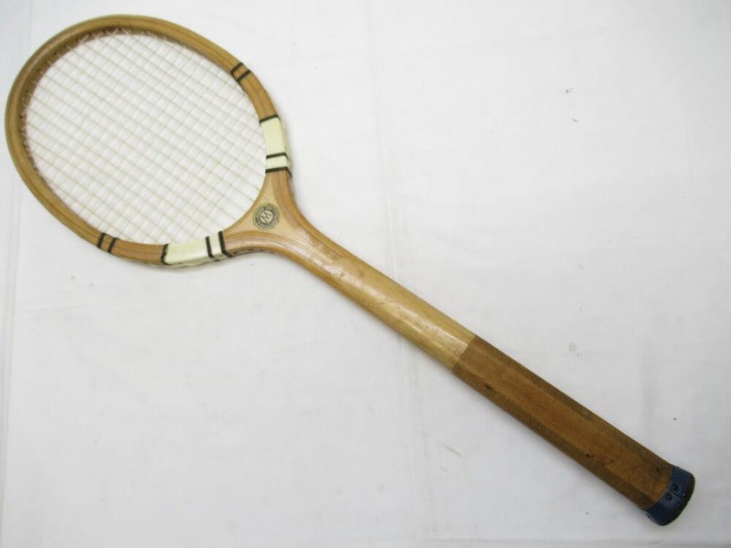 VINTAGE N.J. MAGNAN CORP. "BLUE SEAL" WOODEN TENNIS RACQUET. ANTIQUE / DISPLAY