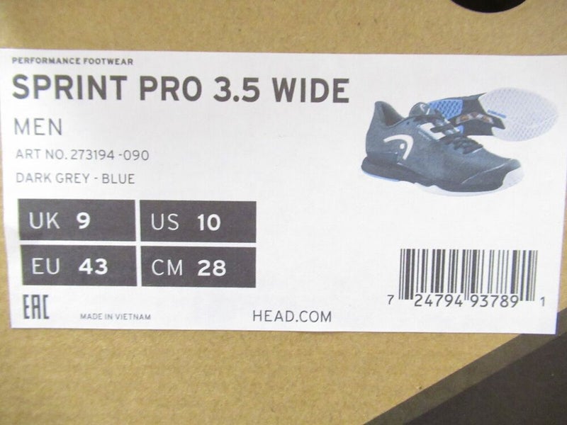 2024 HEAD SPRINT PRO 3.5 WIDE TENNIS/PICKLEBALL SHOES (DARK GREY / BLUE) SZ 10