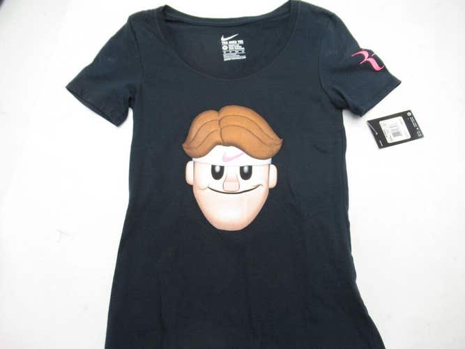 NWT WOMEN'S NIKE ROGER FEDERER "RF" EMOJI TENNIS TEE (BLACK) 889152-010. XSMALL