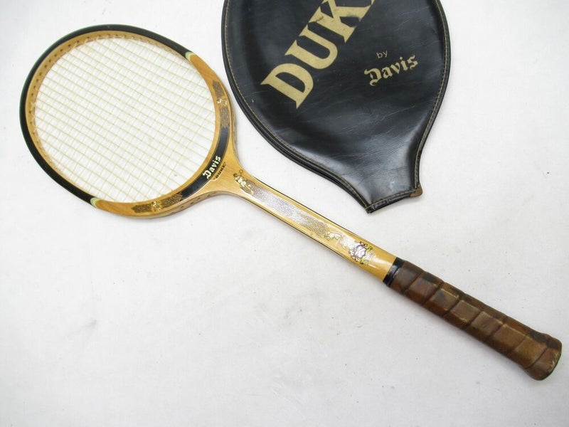 VINTAGE TAD DAVIS "DUKE" WOODEN TENNIS RACQUET. ANTIQUE / DISPLAY + COVER