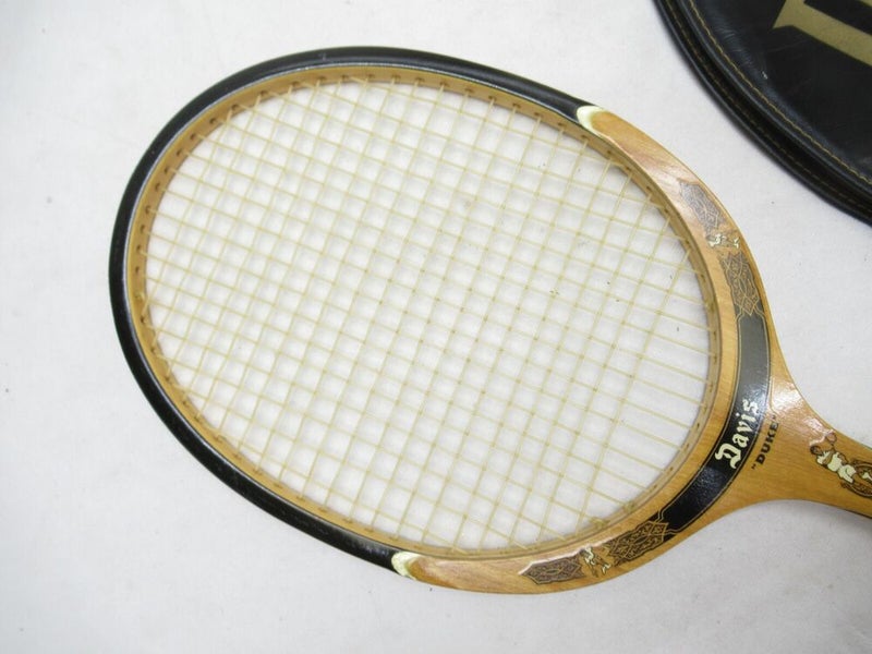VINTAGE TAD DAVIS "DUKE" WOODEN TENNIS RACQUET. ANTIQUE / DISPLAY + COVER