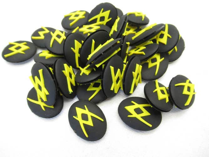 TWO (2X): VOLKL "OLD LOGO" STYLE TENNIS VIBRATION DAMPENERS (BLACK / YELLOW)