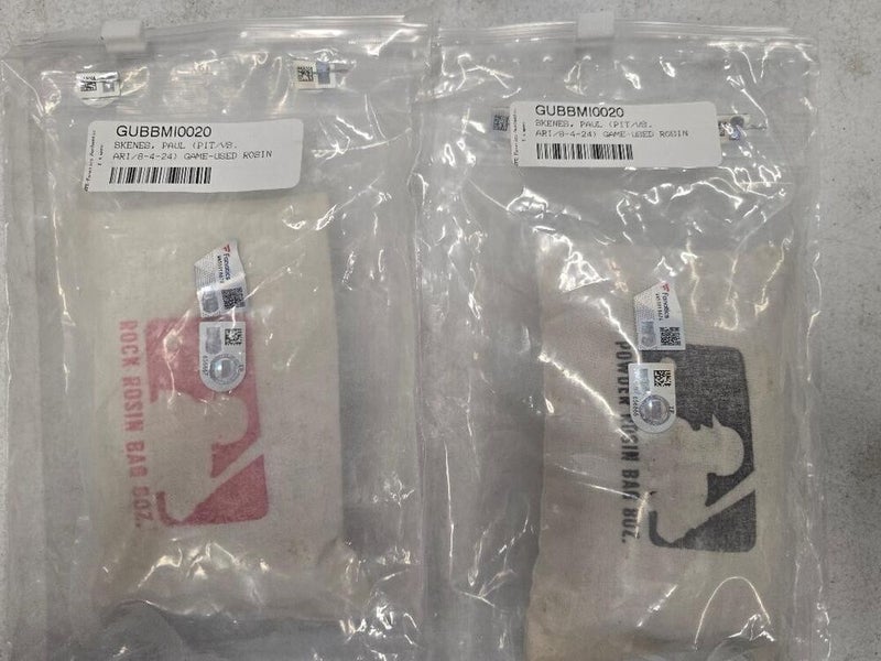 Pirates PAUL SKENES Game Used BOTH Rosin Bag Bags 8-4-24 vs Diamondbacks w/COA