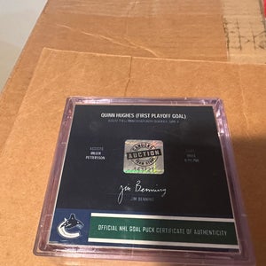 Quinn Hughes Vancouver Canucks 1st playoff goal puck-W/COA