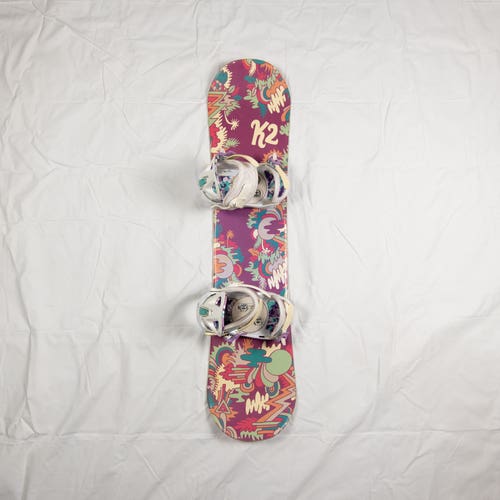 Girl's K2 Kat 110cm Snowboard All Mountain Kat Bindings Soft Flex True Twin Purple (Used)