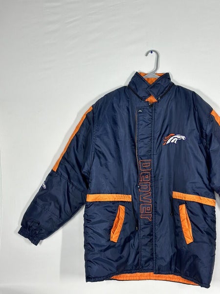 #2399 Vntg Denver Broncos Jacket Mens MediumBlue Orange Embroidered without hood