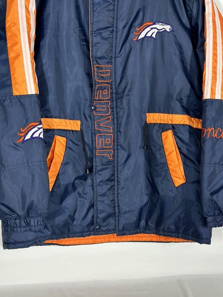 #2399 Vntg Denver Broncos Jacket Mens MediumBlue Orange Embroidered without hood