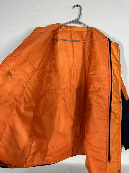 #2399 Vntg Denver Broncos Jacket Mens MediumBlue Orange Embroidered without hood