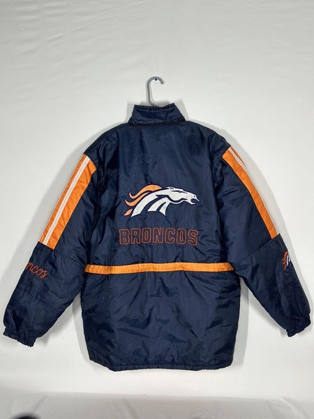 #2399 Vntg Denver Broncos Jacket Mens MediumBlue Orange Embroidered without hood
