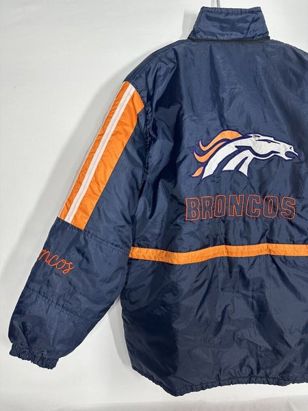#2399 Vntg Denver Broncos Jacket Mens MediumBlue Orange Embroidered without hood