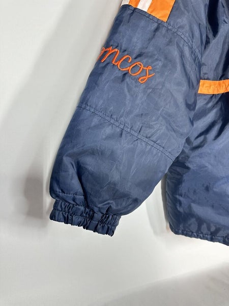 #2399 Vntg Denver Broncos Jacket Mens MediumBlue Orange Embroidered without hood