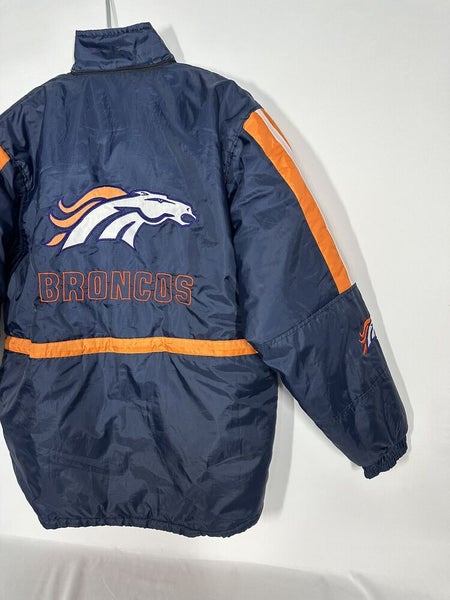 #2399 Vntg Denver Broncos Jacket Mens MediumBlue Orange Embroidered without hood