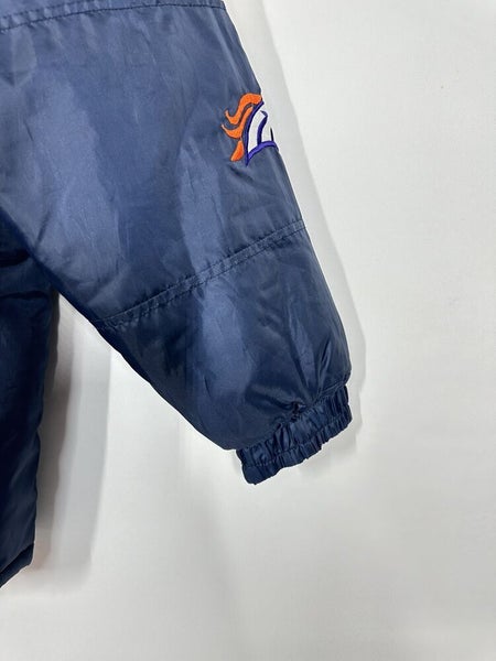 #2399 Vntg Denver Broncos Jacket Mens MediumBlue Orange Embroidered without hood