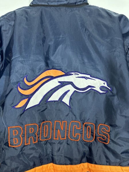 #2399 Vntg Denver Broncos Jacket Mens MediumBlue Orange Embroidered without hood